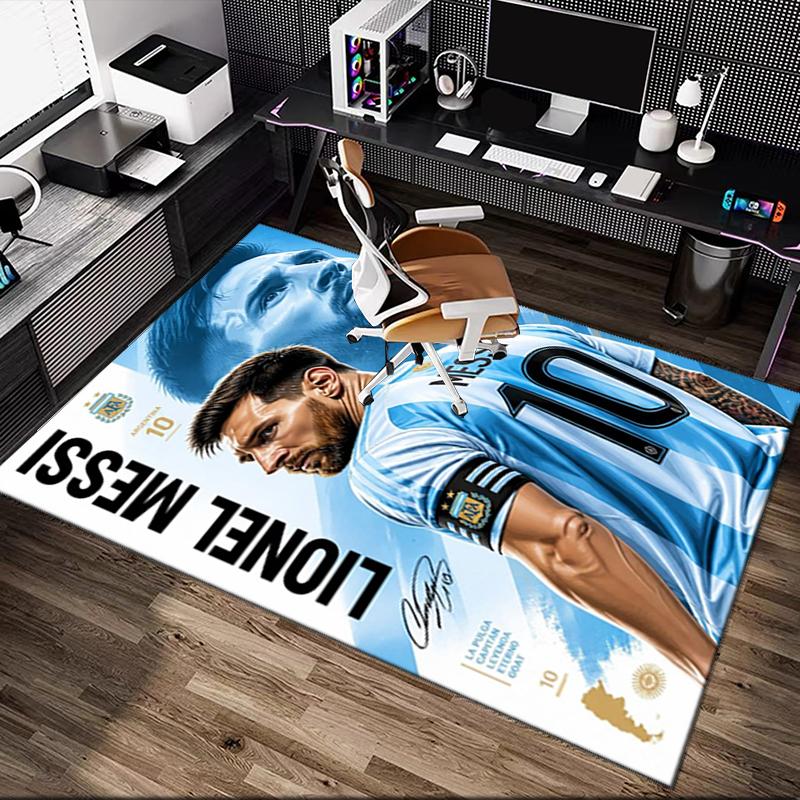 1pc Football Star Messi Printed Chair Rug for Home Office Use, Living Room Kitchen Game Room Area Carpet