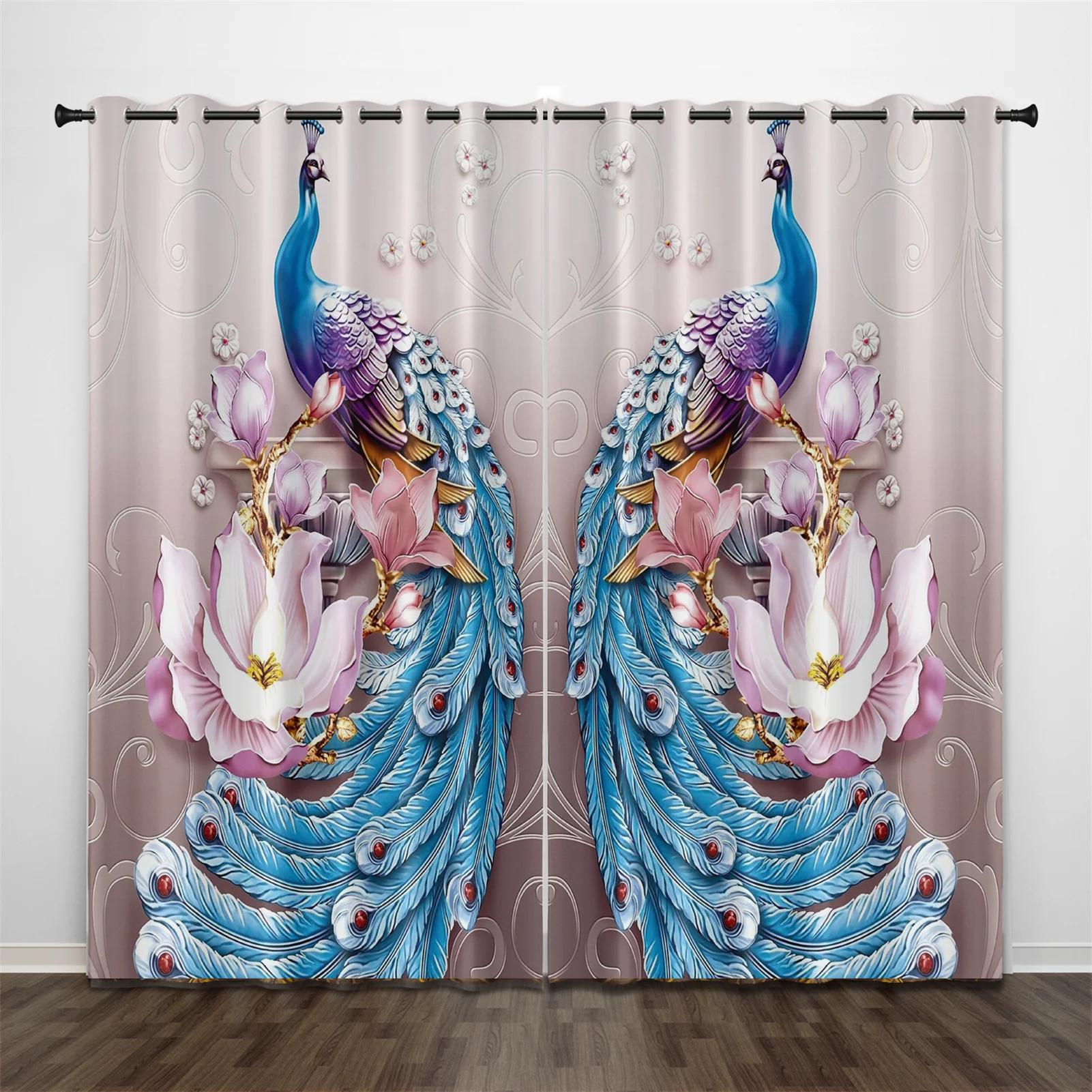 

Retro Golden Peacock Relief Premium Modern Light Filtering Drapes Theme Decorative 2 Panels Thin Curtain Drapes For Sleeping Room Family Room 100W130H(CM)&Hook