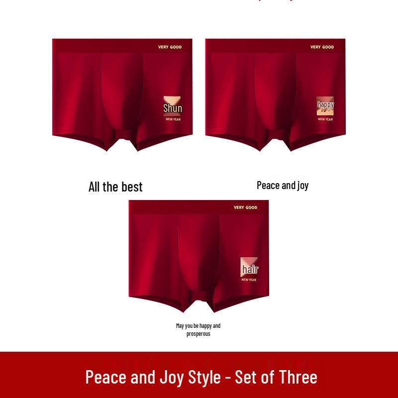 Men's Red Antibacterial Modal Boxer Briefs - New Year Wedding, Breathable, Youth Square Leg