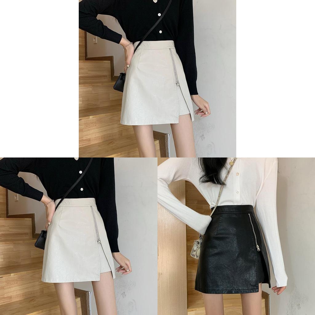 Pu Leather High Waist A Line Skirt With Zipper For Casual Womens Fall Fashion