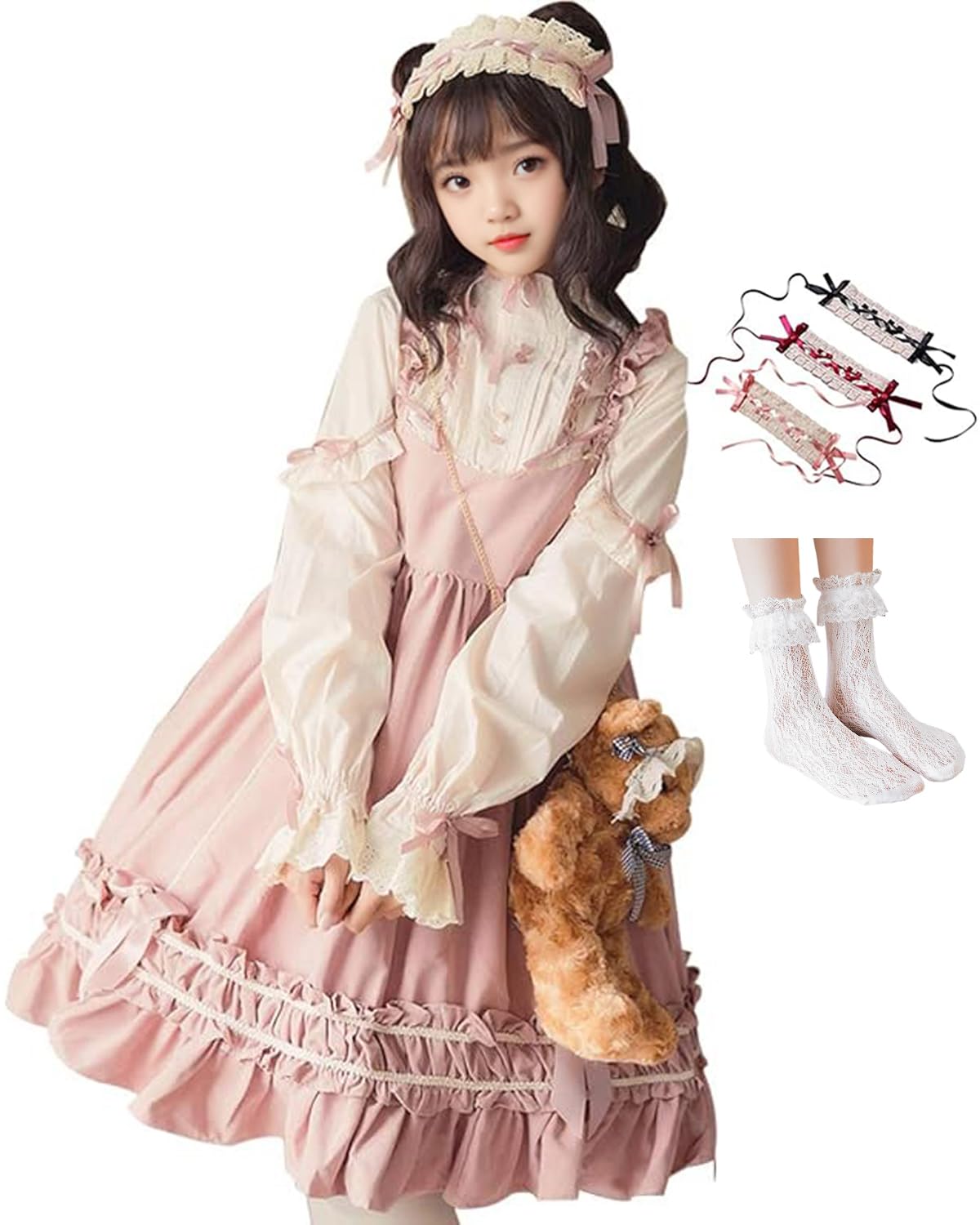 

JIURUN Платье-сарафан с длинным рукавом Лолита Готика Мори Плюс Бант Розовое Длинное Платье, Лолита, Косплей, Аниме, Девушка, Размер, Платье, Кроссдрессинг, Лолита, Готика,