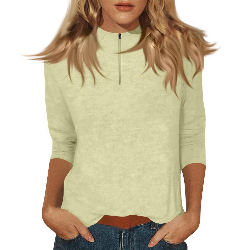 Women's Mock Neck, Zip,up, Color, 3/4 Sleeve Top