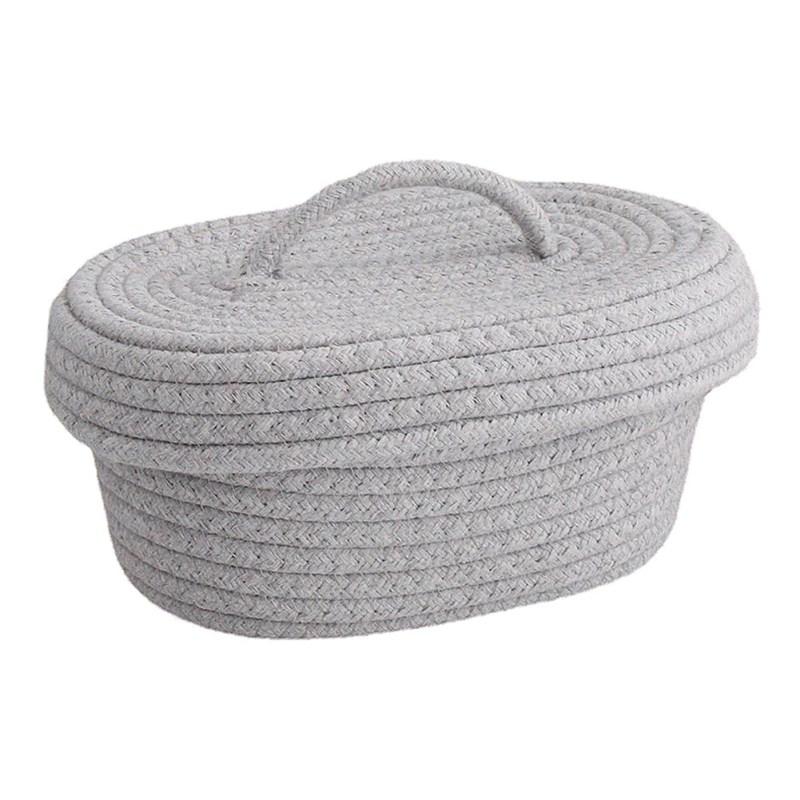 Woven Baskets Cotton Knitting Basket With Lid Small Basket Grey Baskets Desktop Sundries Cosmetics Toys Storage Basket