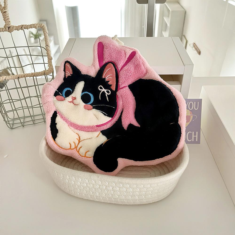 Hanging Style, Thickened, Pet Cat Pattern, Super Absorbent, Cute Cartoon, Hand Towel, Coral Fleece, Kitchen and Bathroom