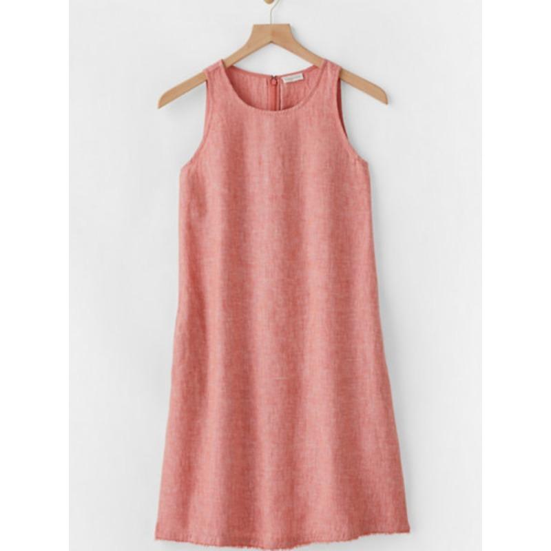 Kadın Modası Yaz İlkbahar Düz Renk Baskılı Kolsuz O Yaka Bol Beli Günlük Elbiseler