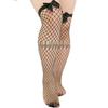 Plus Size Bow Fishnet Thigh-High Stockings - Sexy Black Mesh Cutout Design
