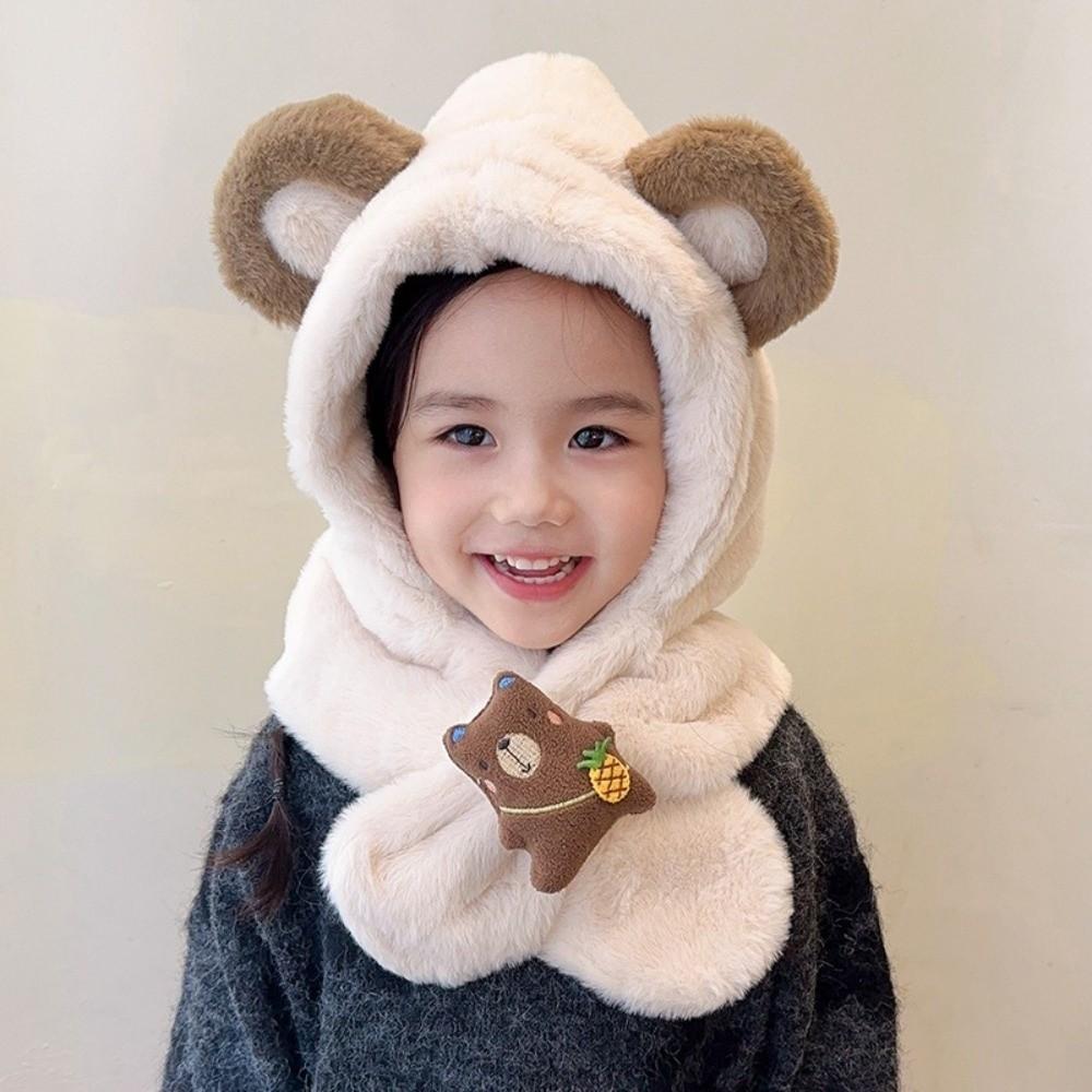Windproof Kids Hat Hooded Scarf Thermal One-piece Pullover Hat Soft Winter Baby Hat