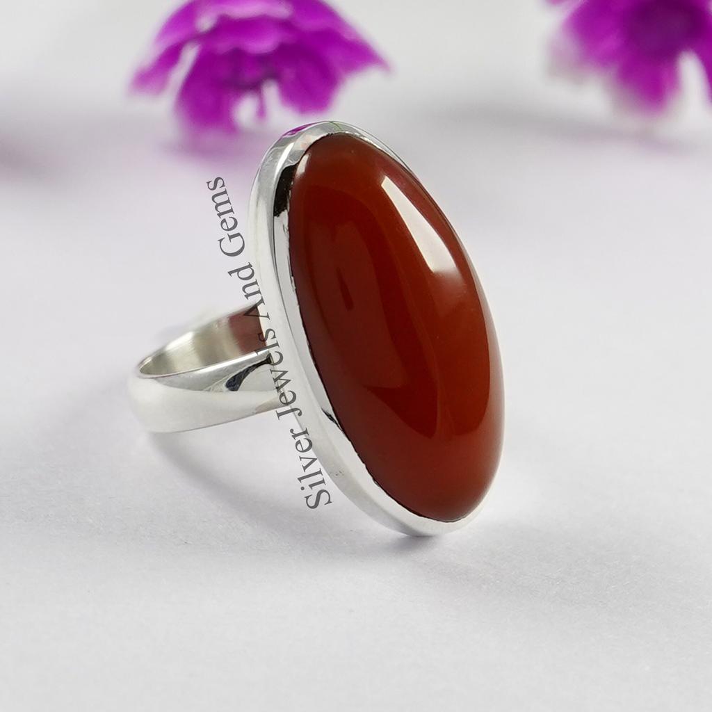 Natural Carnelian Ring, 925 Sterling Silver Ring, Gift for her, Long Oval Carnelian Ring, Gemstone Ring, Promise Ring, Handmade Ring
