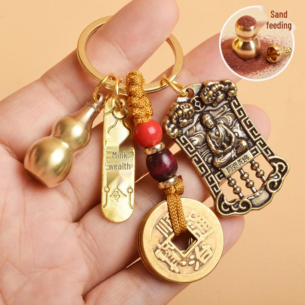 Zodiac Guardian God Abacus Keychain with Five Emperors Coins & Wealth Amulet