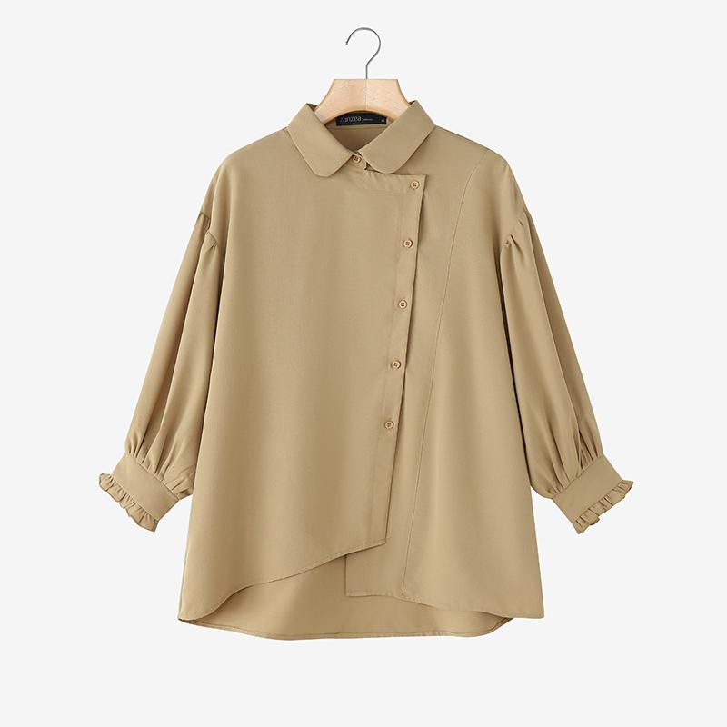 

ZANZEA Женская блузка с отложным воротником, свободного кроя, с длинным рукавом, однотонная 5XL хаки