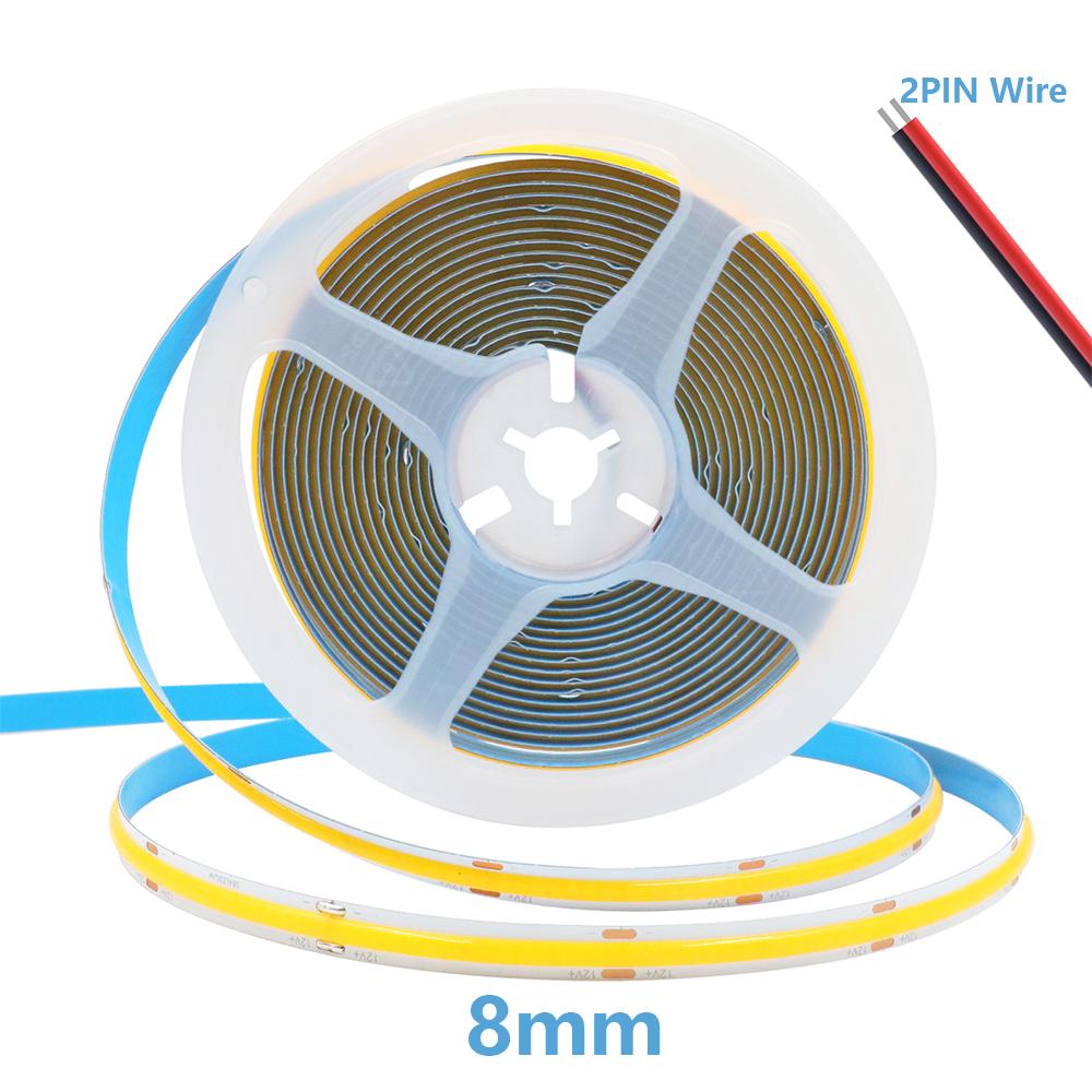 BMW 12V 24V 3mm 5mm PCB COB LED Strip Light 384LED/m 2Pin Wire/DC Plug High Density Linear Lighting 3000K 4000K 6000K 8mm Flex Tape