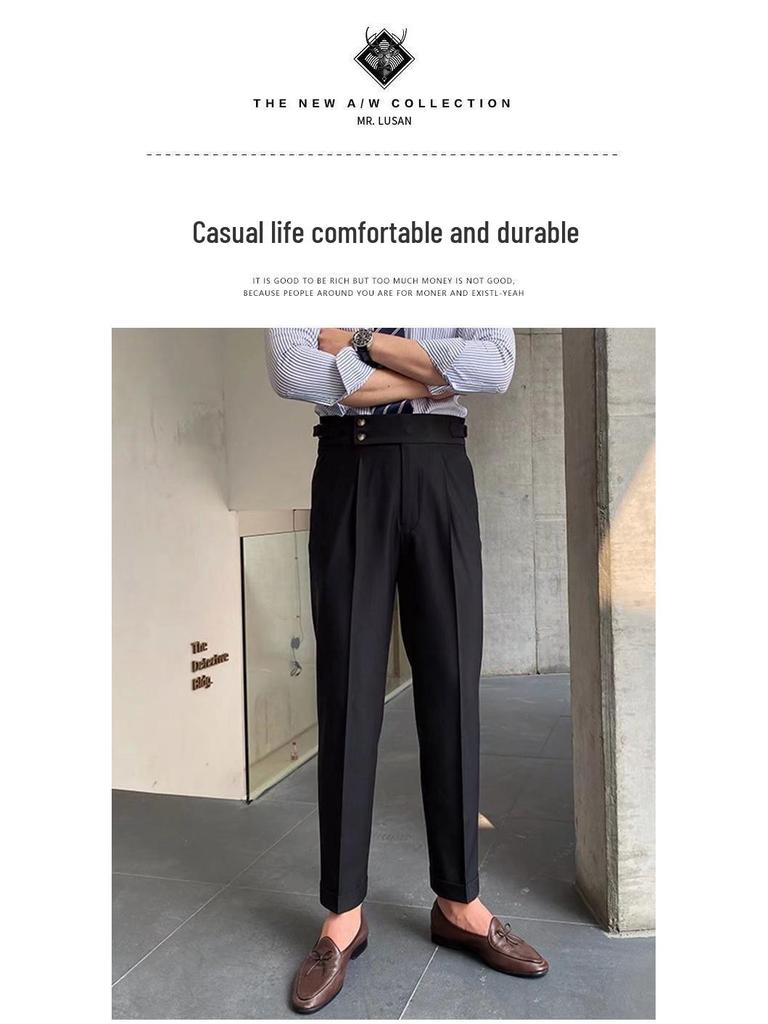 Naples Men's Trendy Casual Italian Business Style High-Waisted Nine-Point Pants 