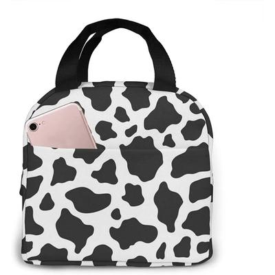 Cow Pattern Portable Lunch Bag Woman Waterproof Tote Shoulder Bags Small Handbags Purses Shopping Office School Picnic Camping