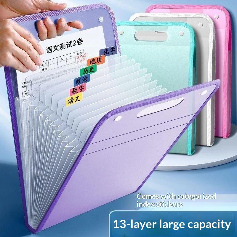 Expanding File Folder 13 Pockets Large Capacity Portable Handle For School Office Document Storage