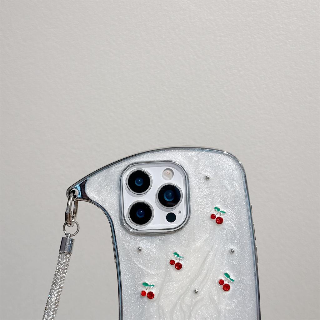 Etui na telefon na ramię z perłami i wiśniami dla serii iPhone 12-17 — Błyszczący regulowany pasek, Świeży letni design