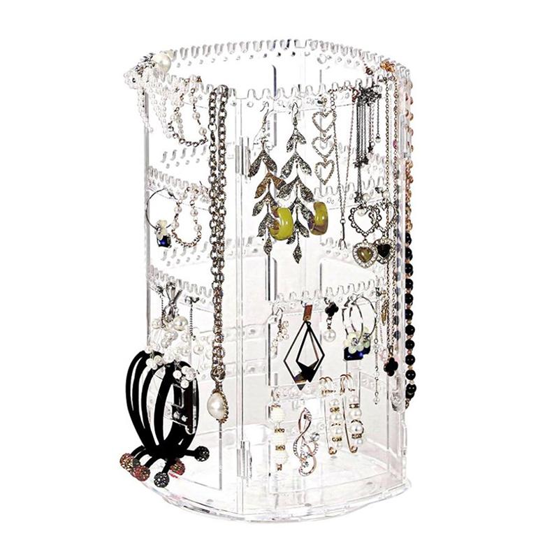 360 Derece Dönen Takı Saklama Kutusu Küpe Sergileme Standı Plastik Küpe Düzenleyici Tutucu Vitrin Takı Makyaj Kutusu