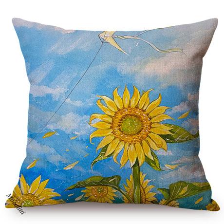 Sunflower Farm Natural Landscape Style Home Decor Sofa Pillow Case Nordic Pastoral Cotton Linen Living Room Chair Cushion Cover