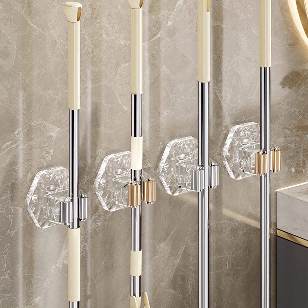 Multifunctional Clear Waved Pattern Wall Hook for Mops Sweepers Cleaning Accessories Adhesive Installation