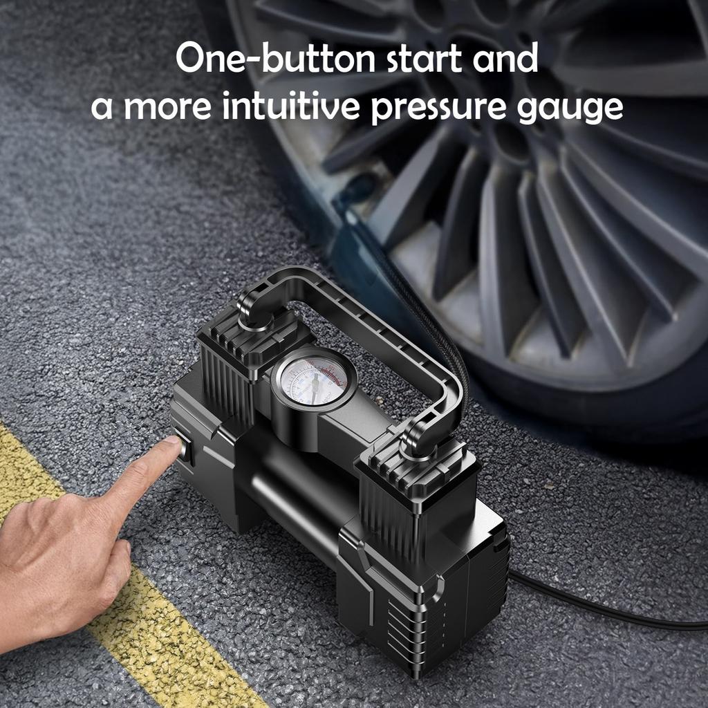 150PSI Dual Cylinder Air Pump for Car Tires Bicycle Electric Motorcycles - 19.81gal/Min Heavy Duty Portable Compressor, Digital Display Auto Shutoff