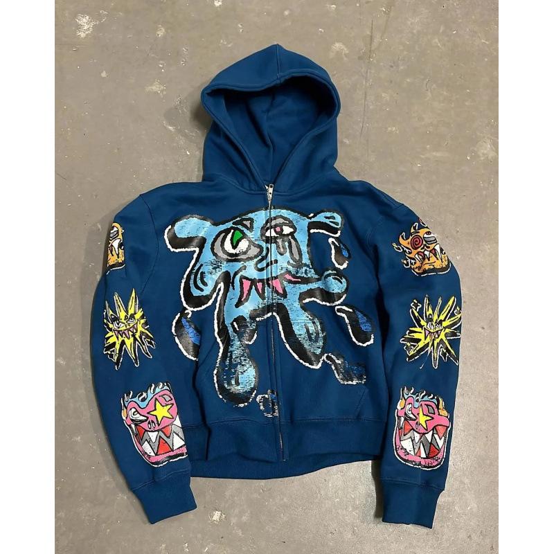 

Ретро Готичний Панк Y2K Хіп-Хоп Унісекс Худі - Осінь/Зима Вуличний Одяг M королівський синій колір