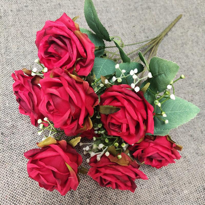 Home Decor Artificial Rose Flower Bouquet With Realistic Petals For Wedding And Photography Props