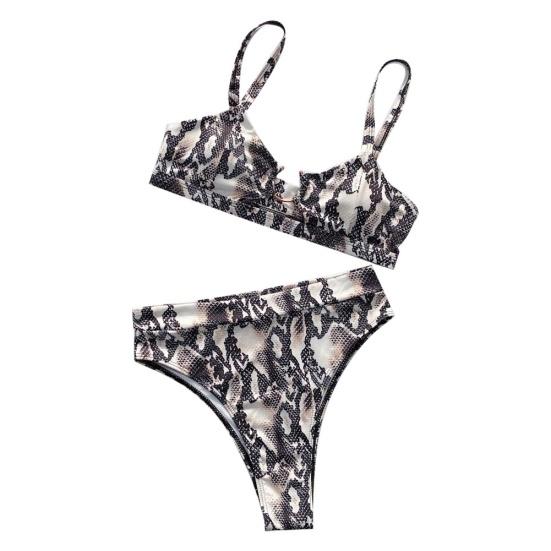 Kadınlar Seksi Leopar Yılan Baskı Mayo Yastıklı Sütyen Alçak Külot Bikini Seti