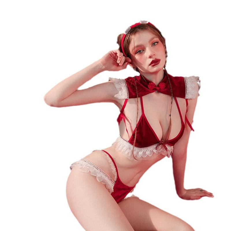 Spicy Charm Samt Push-Up Set: Sexy Weihnachts- und Neujahrsoutfit für Frauen mit kleiner Oberweite