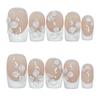 10PCS Nude False Nails with White French Tip Design Natural Look Artificial with Flower Decor for Women Salon Party Wedding