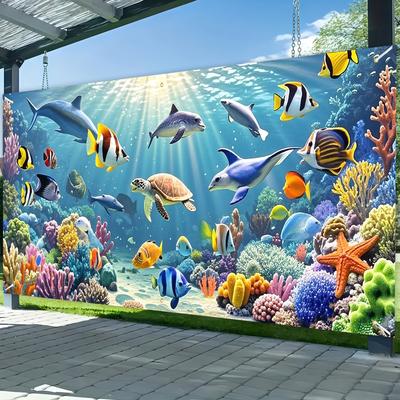Vibrant Underwater Coral Reef Fish Turtle Tapestry Wall Hanging For Kids Room Bathroom Decor Ocean Life Art Print Homedecoration