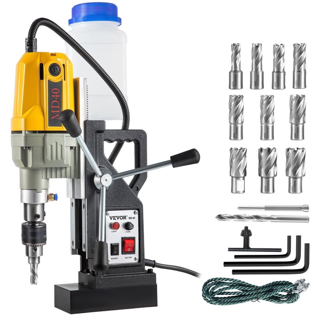 Magnetic Drill, 1100W 1.57" Boring Diameter, 2697lbf/12000N Portable Electric Mag Drill Press with 12 Bits, 580 RPM Max Speed Drilling Machine for Any