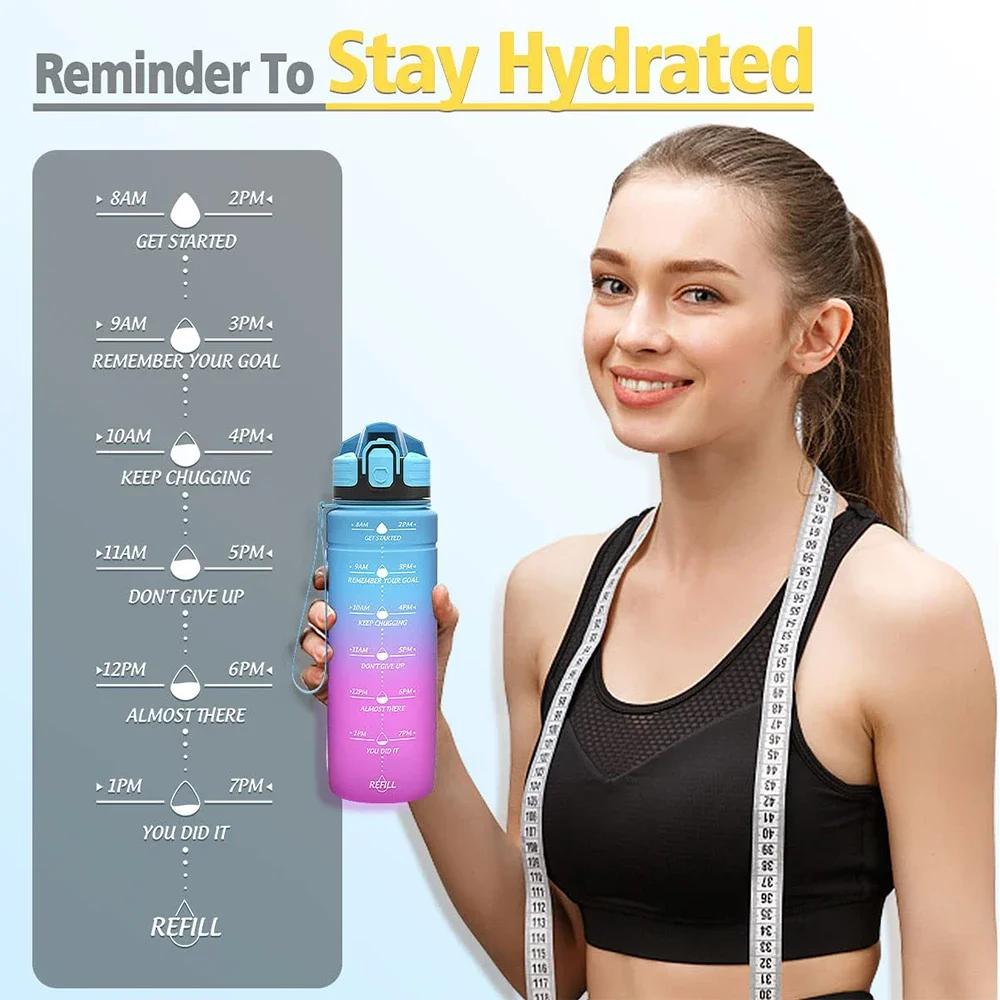 1L Wasserflasche Sport Zeitskala Erinnerung Große Kapazität Wasserbecher Auslaufsichere Trinkflaschen Outdoor Reise Fitnessstudio Fitness Krüge