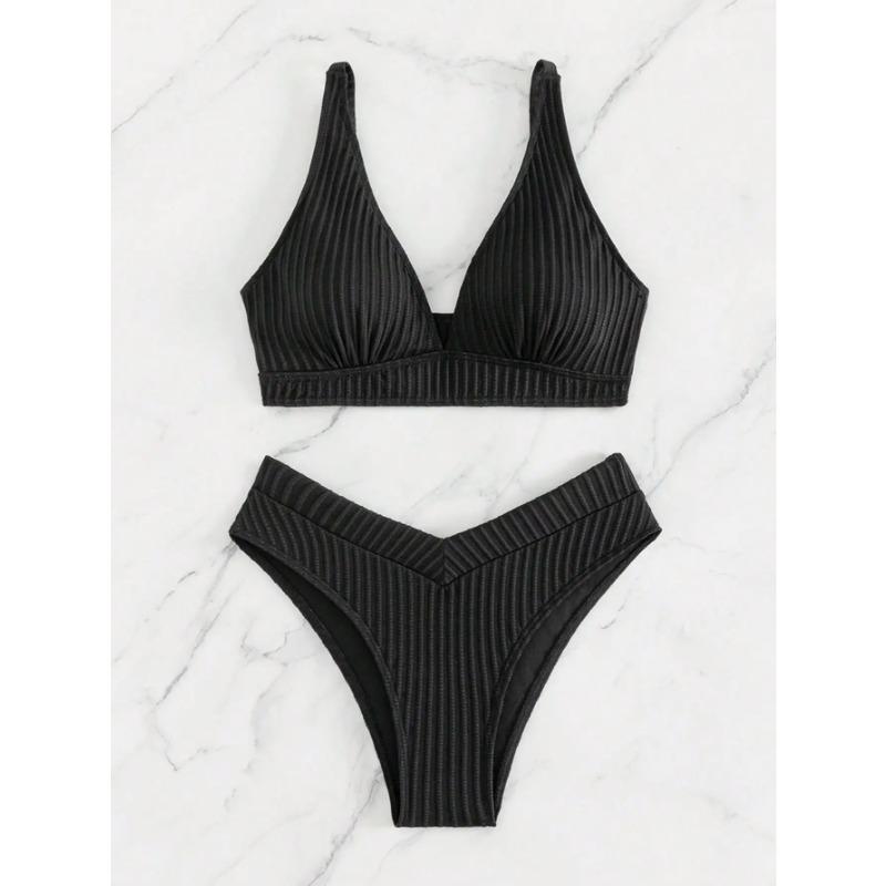 Summer black pure lace-up separate bikini swimsuit set photo check-in