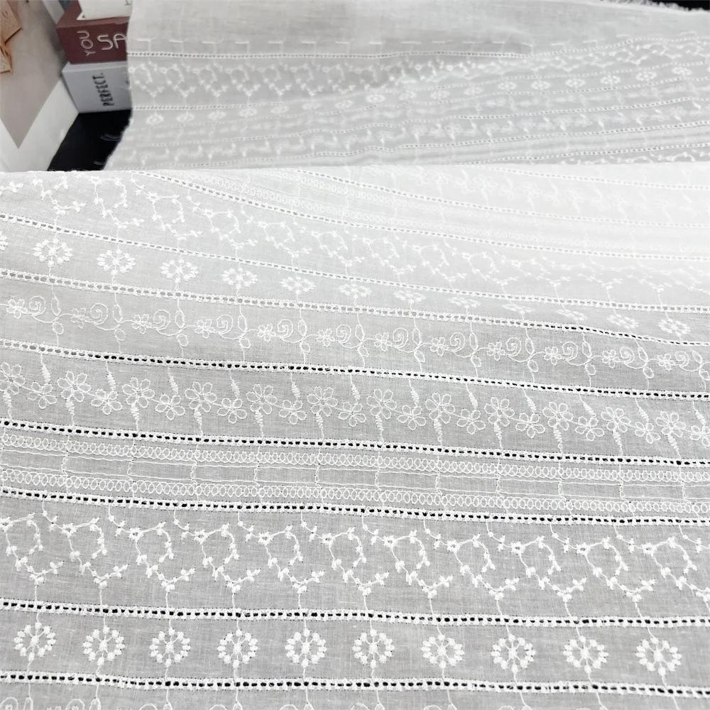 2Yards 130cm Width White Pure Cotton Hollowed-out Embroidered Fabric, Water-soluble Shirt Cotton and Skirt Fabric BL-369