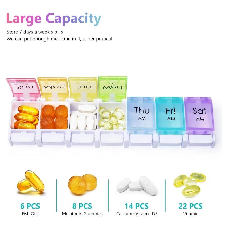 2 Times A Day Pill Organizer Large Pill Box with Push Button Design Detachable Medicine Holder for Vitamins Fish Oil Supplements