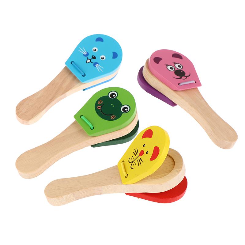 Castañuelas de Madera de Dibujos Animados para Niños Sonajas de Cinco Tachuelas Campanas Sonoras Clapper de Mango Instrumentos Musicales Juguetes Juguetes Educativos Para Niños