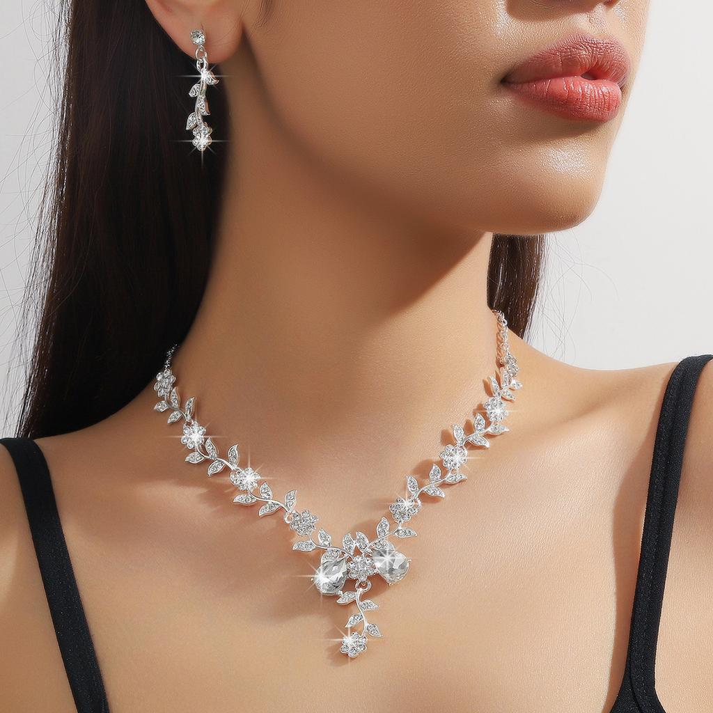 3 szt. Damski modny naszyjnik z małym kwiatkiem i kroplą wody, kolczyki, zestaw z cyrkoniami, prezent na ślub, bankiet, przyjęcie, festiwal