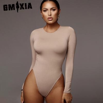Damen Sommer Einfarbig Schlank O-Ausschnitt Langarm Base Jumpsuit