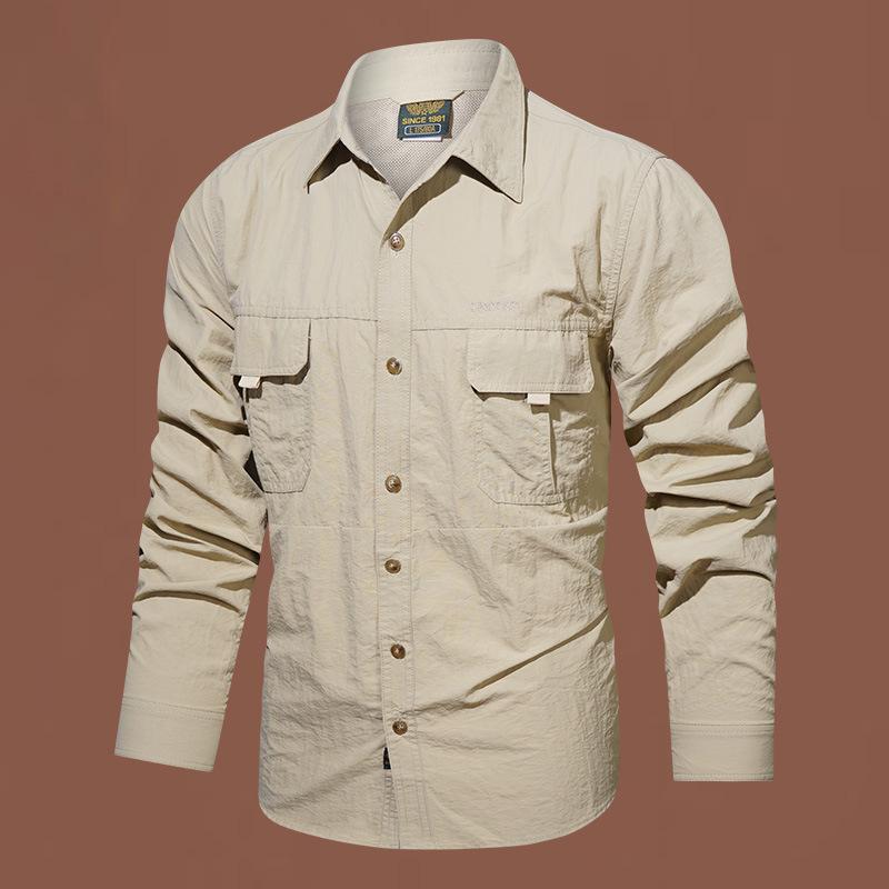 Outdoor Quick-drying Waterproof Shirt Multi-pocket Tooling Men's Lapel Long-sleeved Casual Solid Color Shirt Middle-aged and Young Jacket