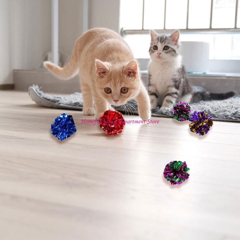 5pcs Cats Sound Paper Balls Encouraging Active Play For Home Entertainment Kitten Crinkle Paper Balls