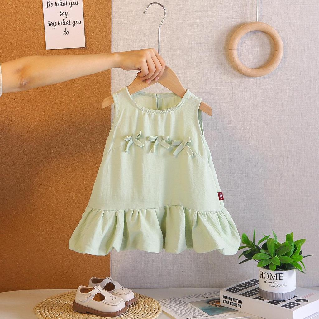 2026 Summer Girls' Bow Lace Sleeveless Tank Dress