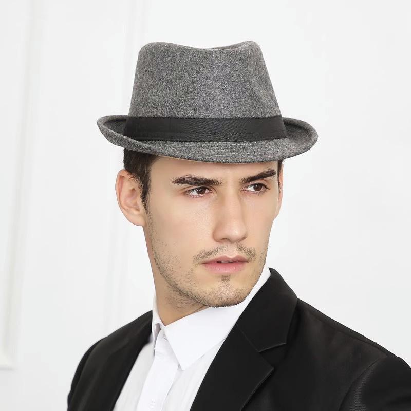 Winter Tweed Small Edge Men's Top Hat Jazz Hat Tweed Material Autumn and Winter Warm Hat Old Man Hat Winter Top Hat