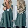 Yousheng Women Sweater V-neck Sleeveless Solid Color Knitting Vest with Pockets Ribbed Trim Loose Fit Mid-length Casual Knitwear
