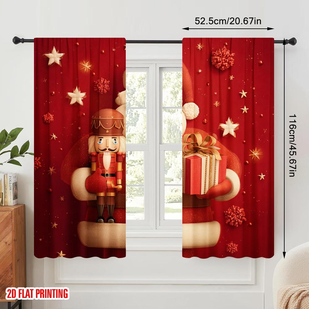 2pcs,2D Plane Printing Contemporary Curtains Santa and Gifts Versatile 100% Polyester (without Rod) Room Decor for Bedroom
