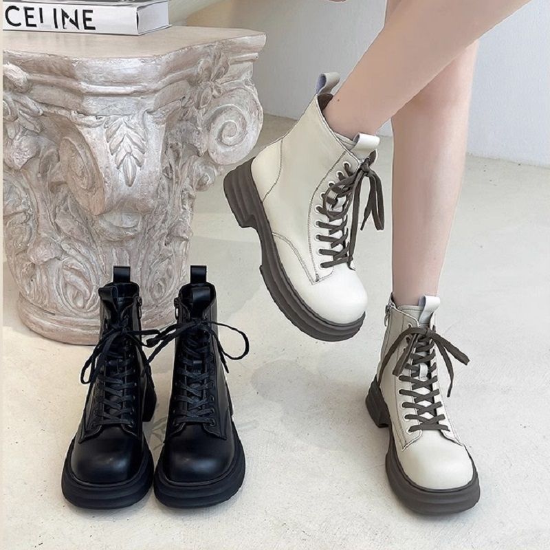 Martin boots women's 2025 new British brown boots spring and autumn single boots heightened platform short boots thick velvet snow boots