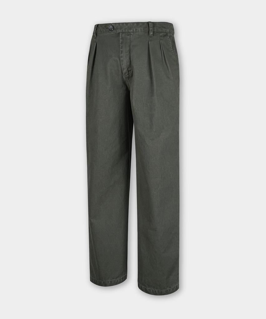 BIRBANTE Garment-Washed Twill Double-Pleat Chino Pants - Khaki