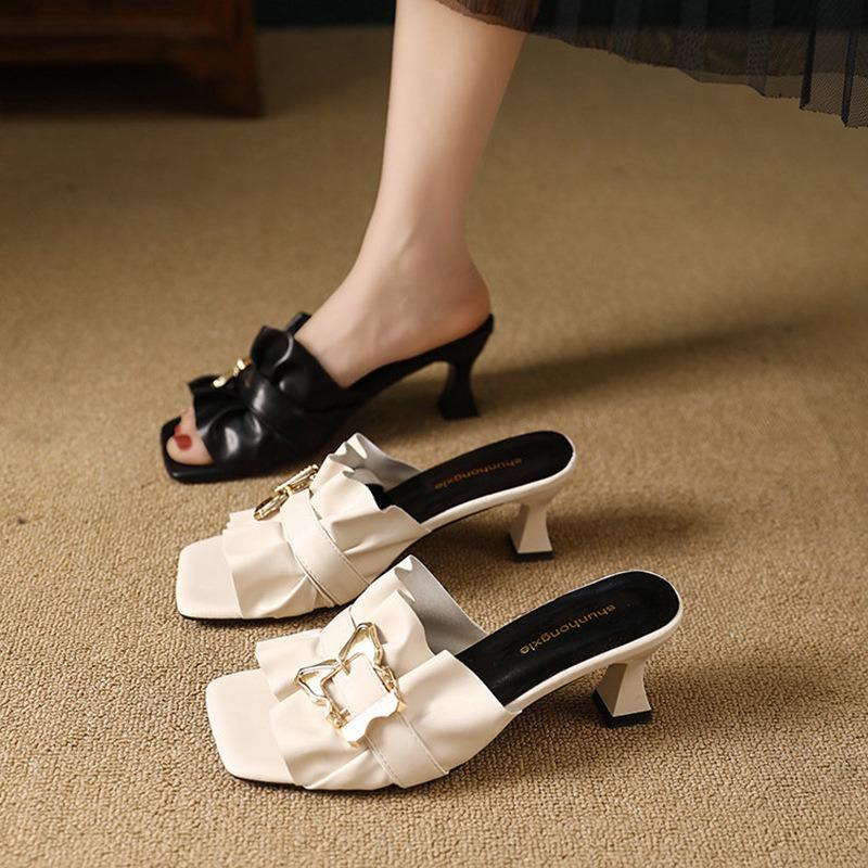 JX Wine Glass and One-word Drag Women's Summer New Versatile Outer Wear Elegant Fashion High-heeled Sandals