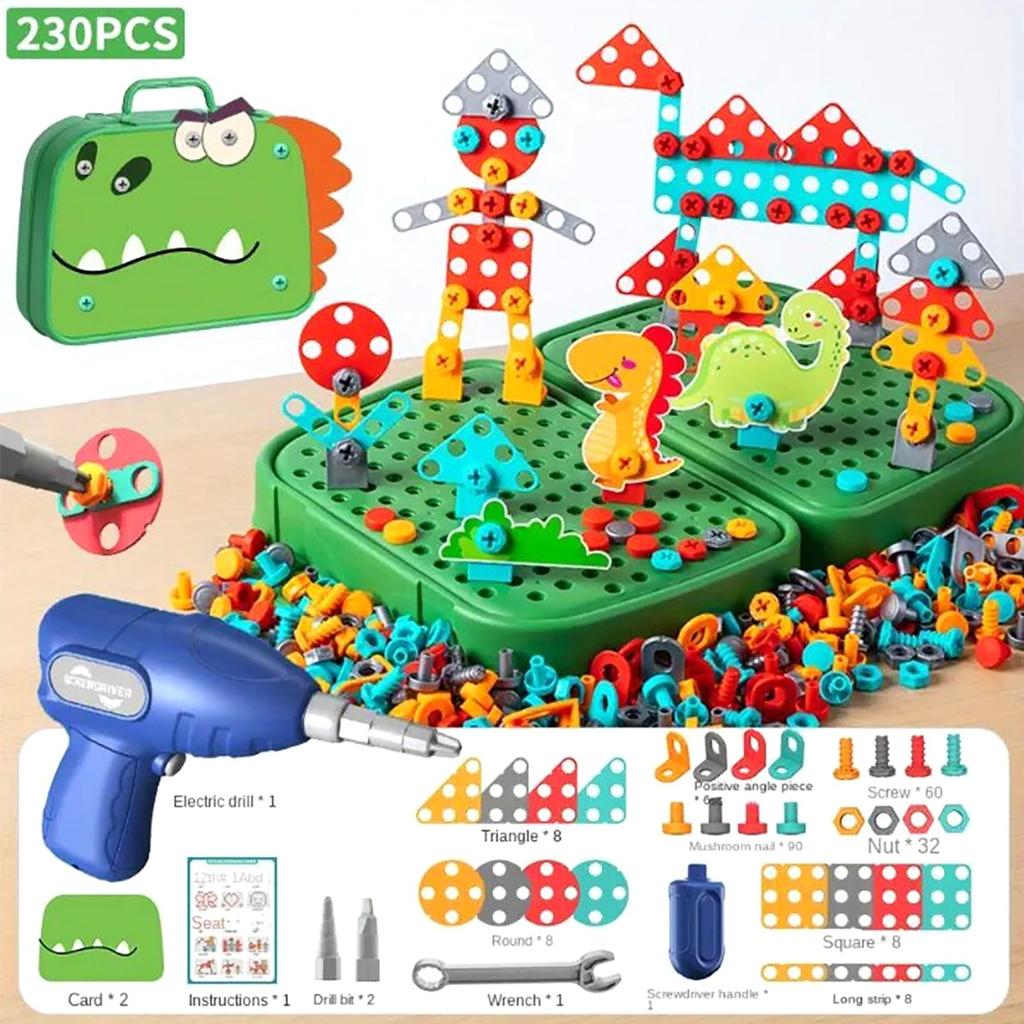 230Pcs Dinosaur Toy  Play Toolbox  STEM Toys Gift With Dinosaur Drill