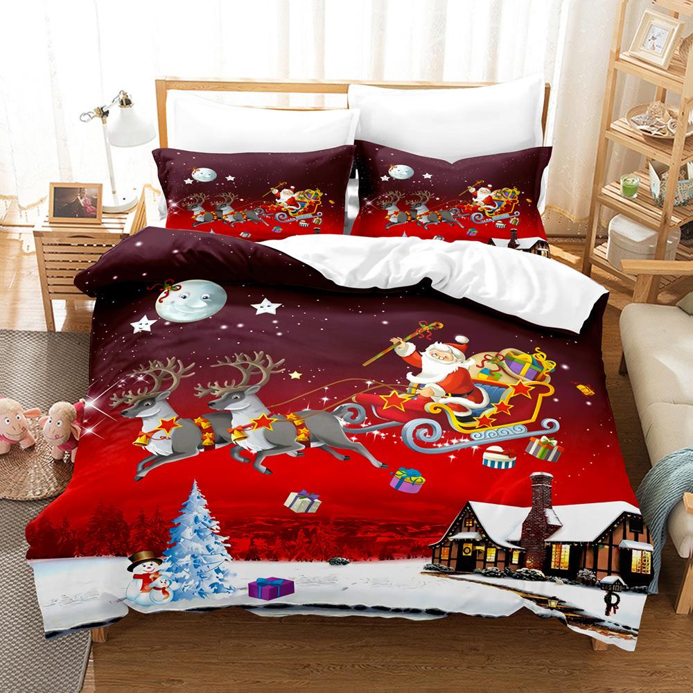Santa Claus Bedding Christmas Bedroom Down Duvet Cover and Pillowcase 2/3pc Single Double Bed 3D Printed Duvet Cover Set Gift