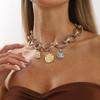 European & American Style Braided Chain Necklace with Coin Alloy Pendant