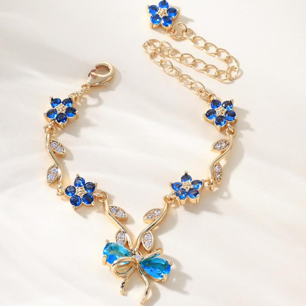 Charming Heart Flower Butterfly Bracelet: Valentine's Day Gift in INS Style Zircon & Copper.